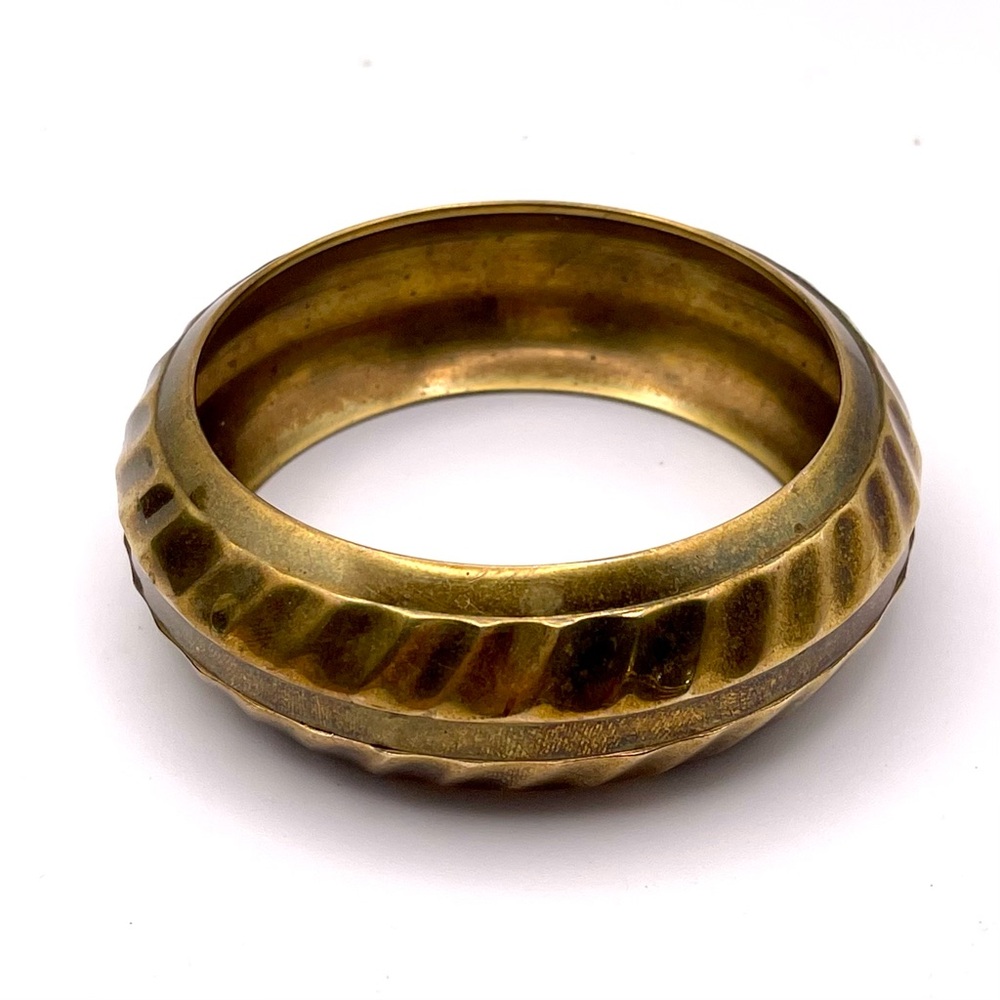 Vintage Statement Solid Brass Bangle Bracelet Boh… - image 7
